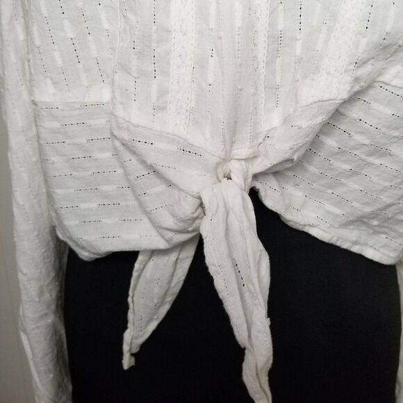 No Comment Top Women's XL White Front Tie Boho Off Shoulder - Picture 4 of 9